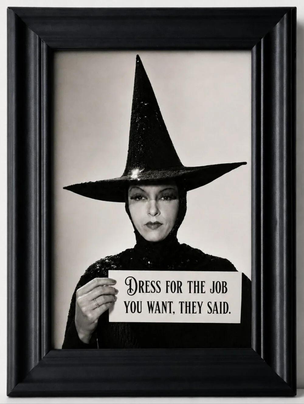 Beautiful Halloween Witch Woman With Sign Witchy Fall Art Retro  antique vintage